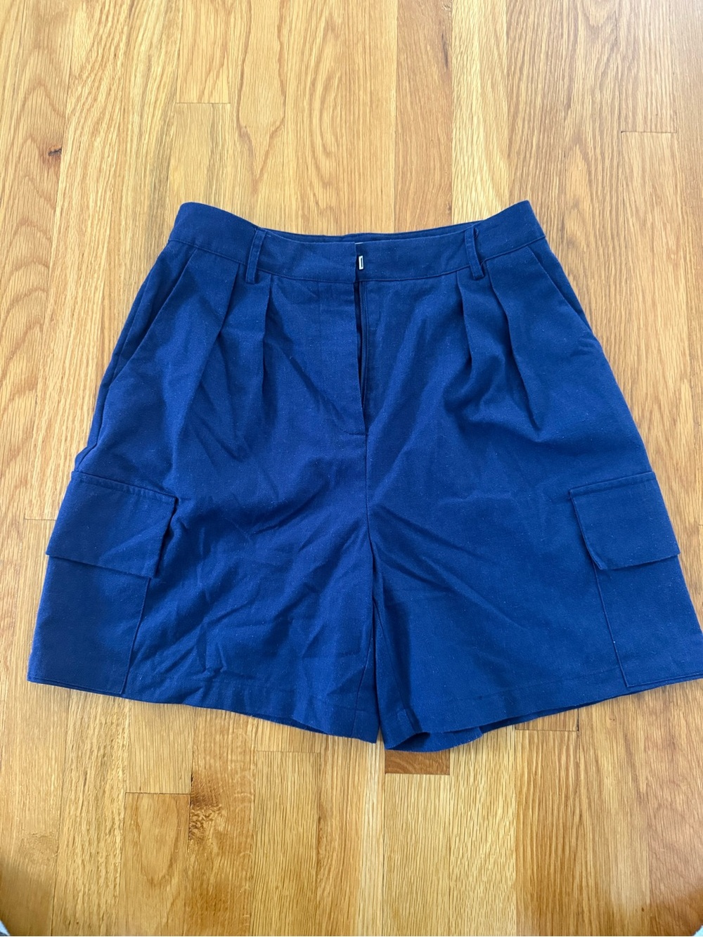 Commense Navy Pleated Cargo Bermuda Shorts